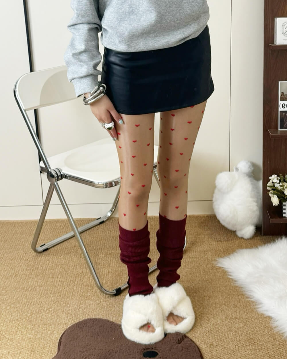 SHEER TIGHTS ELEGANT HEARTS WITH TINY RED HEARTS