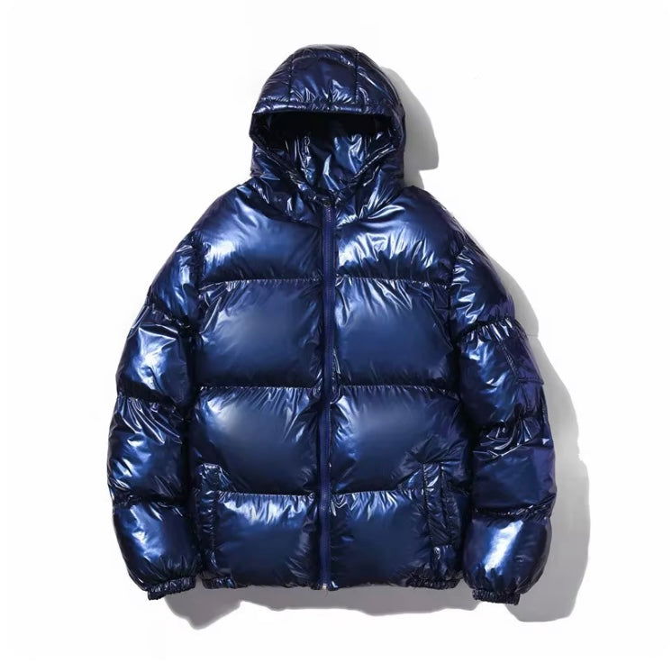 SHINY BLACK PUFFER JACKET WITH HOOD - LIGHTWEIGHT JACKET PUFF TO STAY WARM