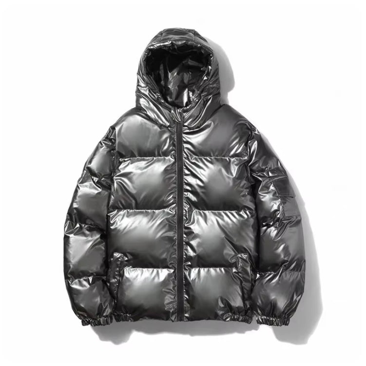 SHINY BLACK PUFFER JACKET WITH HOOD - LIGHTWEIGHT JACKET PUFF TO STAY WARM