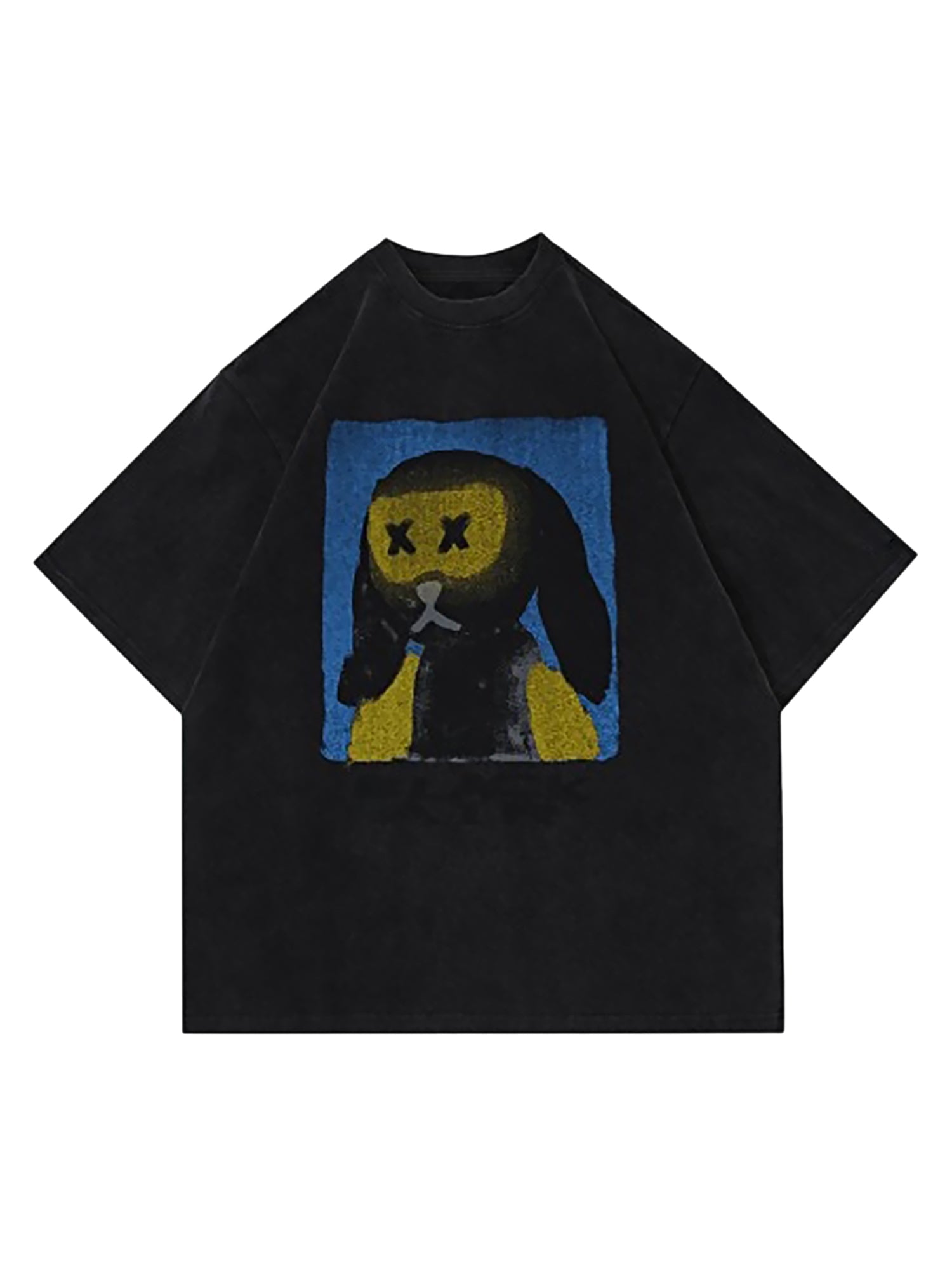 SHORT SLEEVE BLACK CARTOON DOG GRAPHIC T-SHIRT - TRENDY CASUAL WEAR
