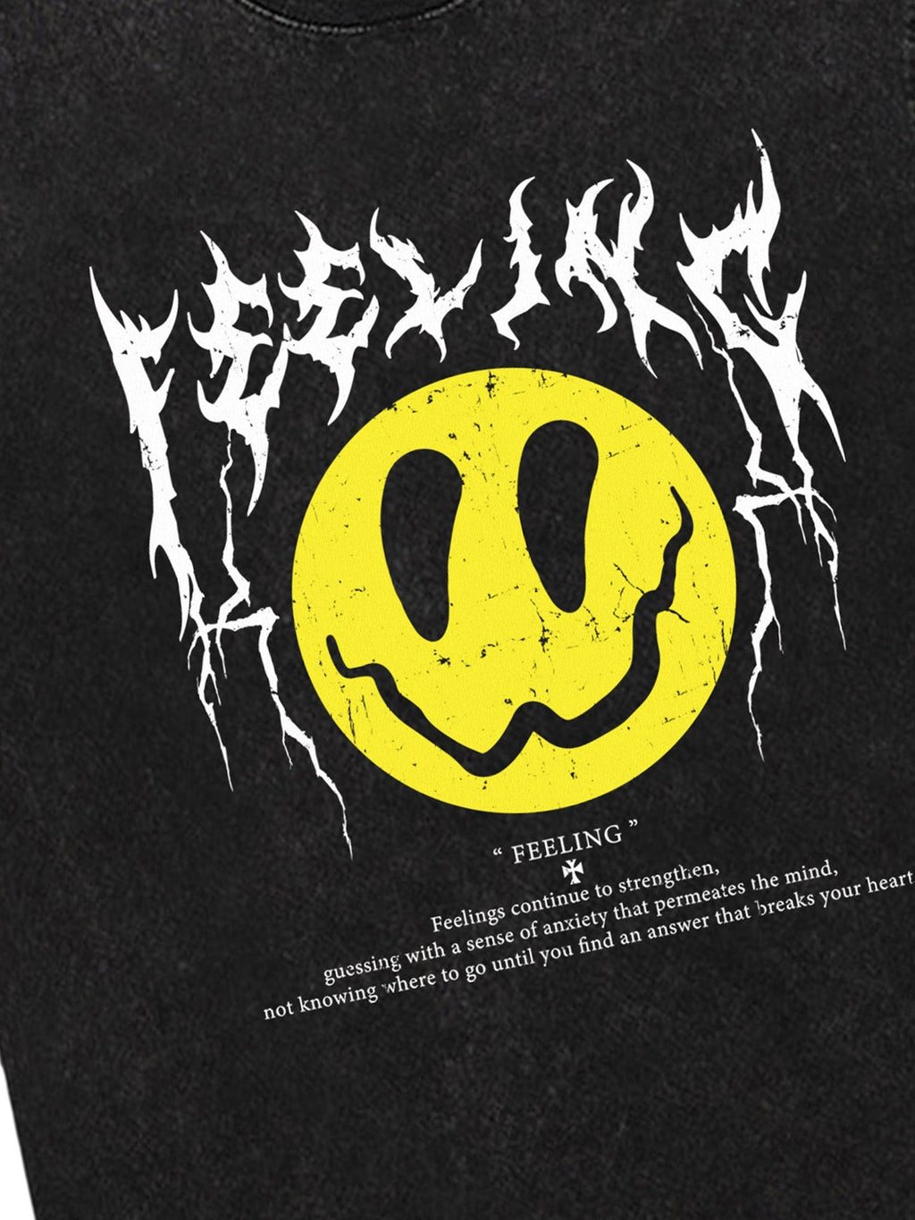 SHORT SLEEVE BLACK T-SHIRT WITH SMILEY FACE GRAPHIC