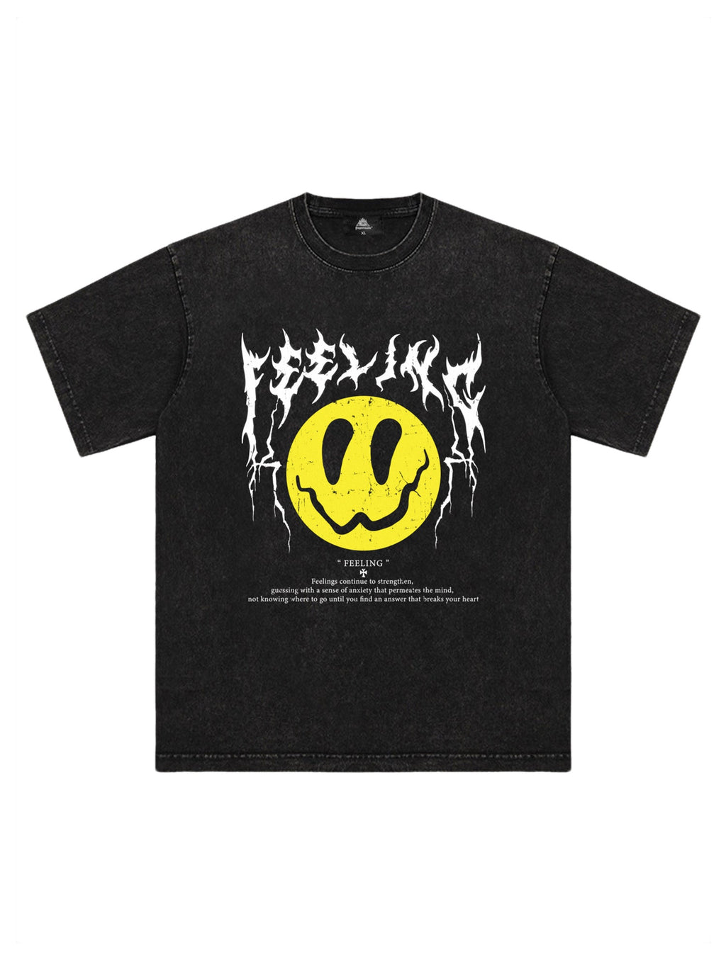 SHORT SLEEVE BLACK T-SHIRT WITH SMILEY FACE GRAPHIC