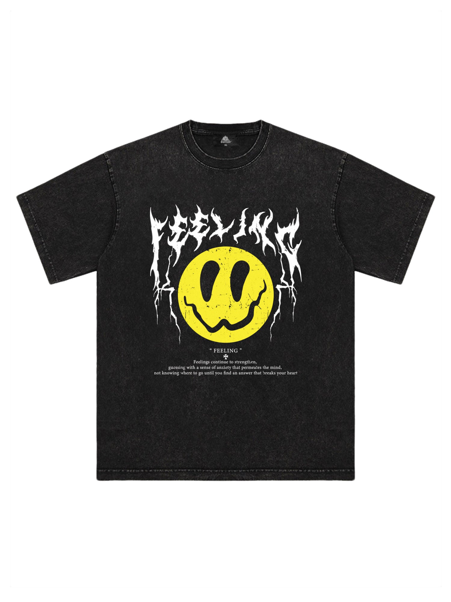 SHORT SLEEVE BLACK T-SHIRT WITH SMILEY FACE GRAPHIC