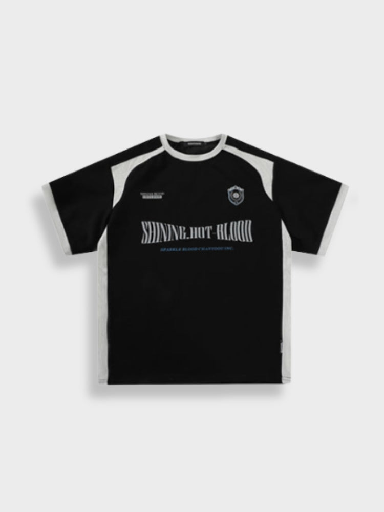 SHORT-SLEEVED BLACK AND WHITE SHIRT HOT TEE SHIRT HOT BLOOD