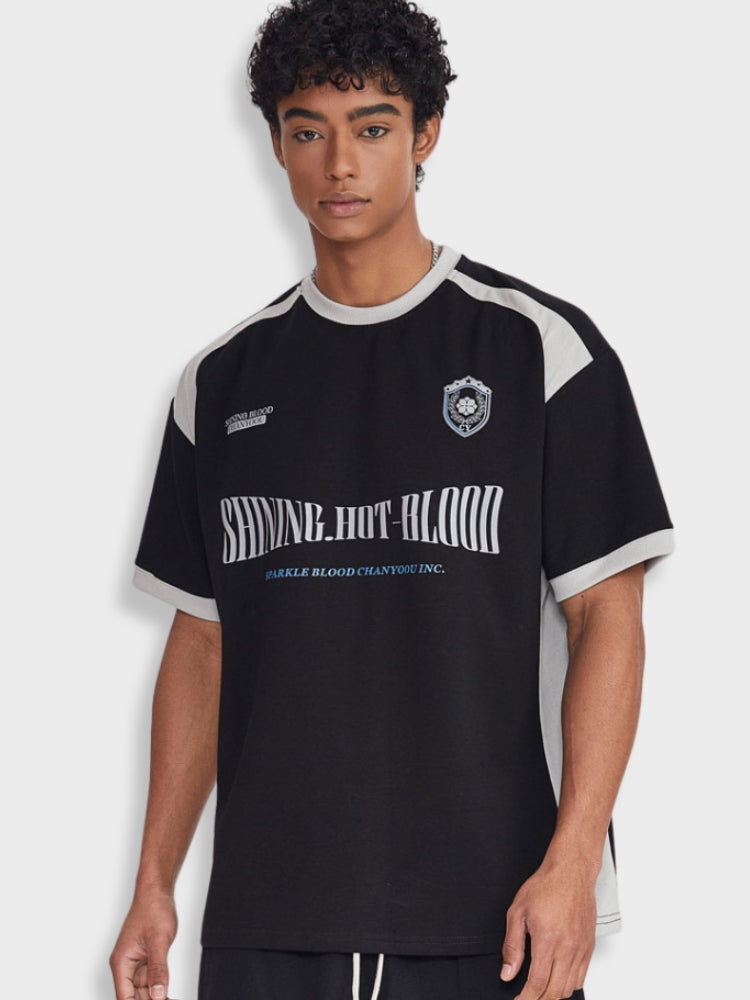 SHORT-SLEEVED BLACK AND WHITE SHIRT HOT TEE SHIRT HOT BLOOD