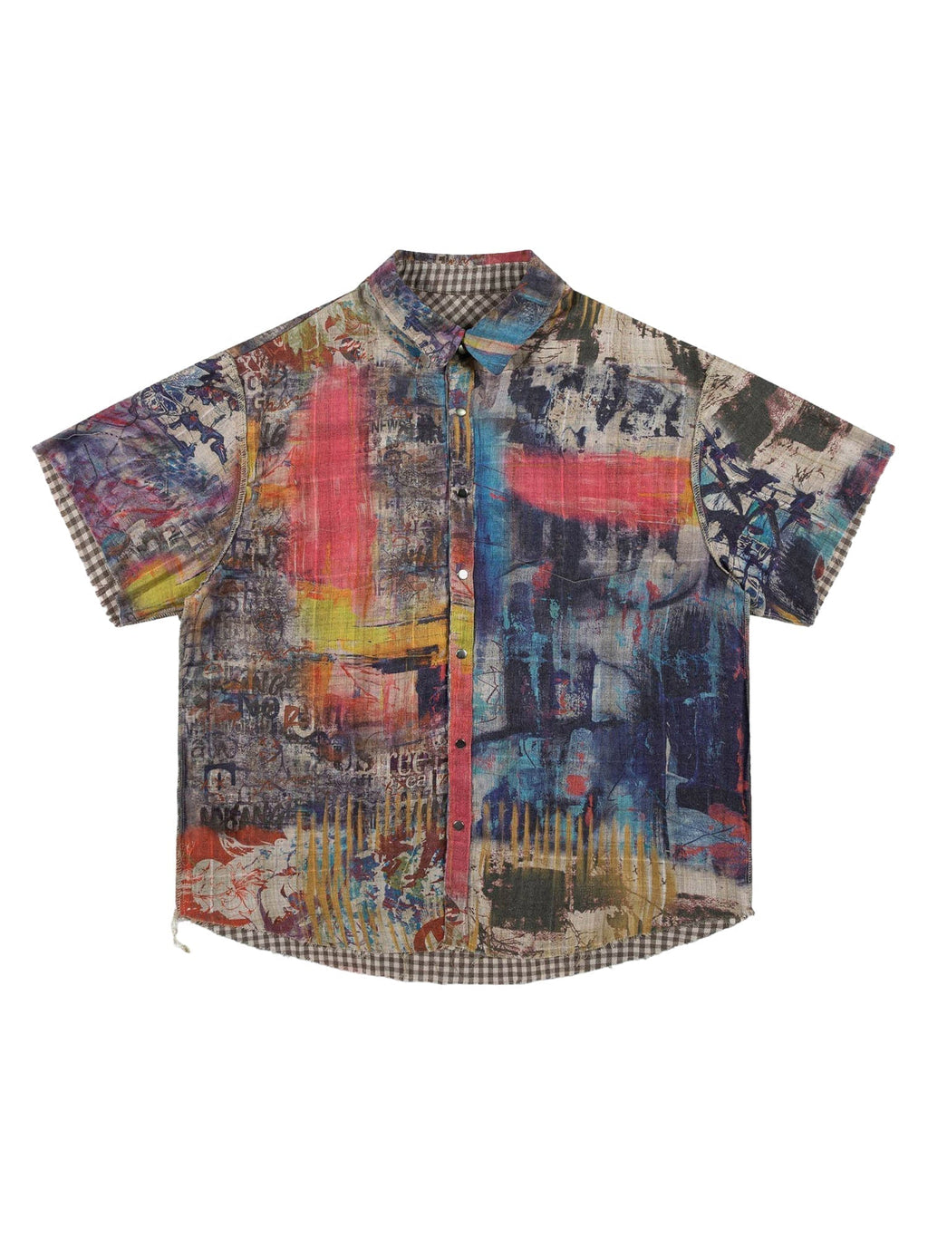 SHORT-SLEEVED BUTTON-DOWN SHIRT WITH ABSTRACT PRINT AND LAPEL COLLAR