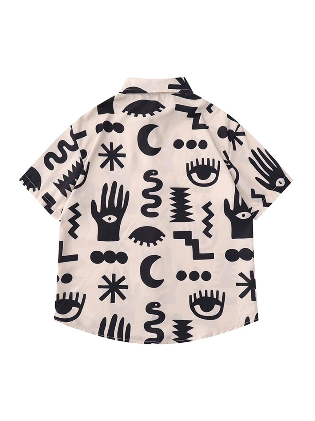 SHORT-SLEEVED BUTTON-DOWN SHIRT WITH BLACK MYSTICAL PATTERN - TRENDY CASUAL