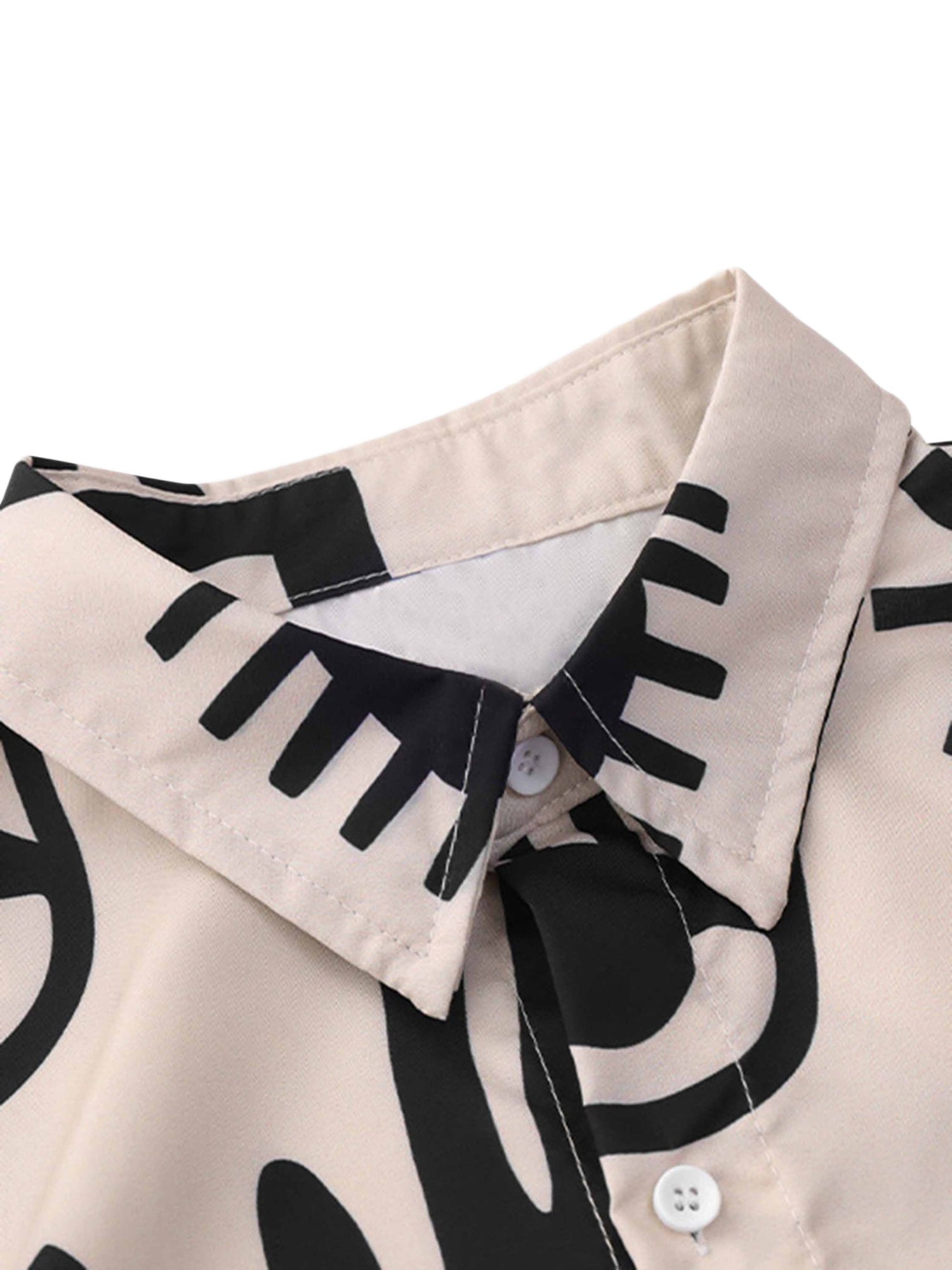 SHORT-SLEEVED BUTTON-DOWN SHIRT WITH BLACK MYSTICAL PATTERN - TRENDY CASUAL