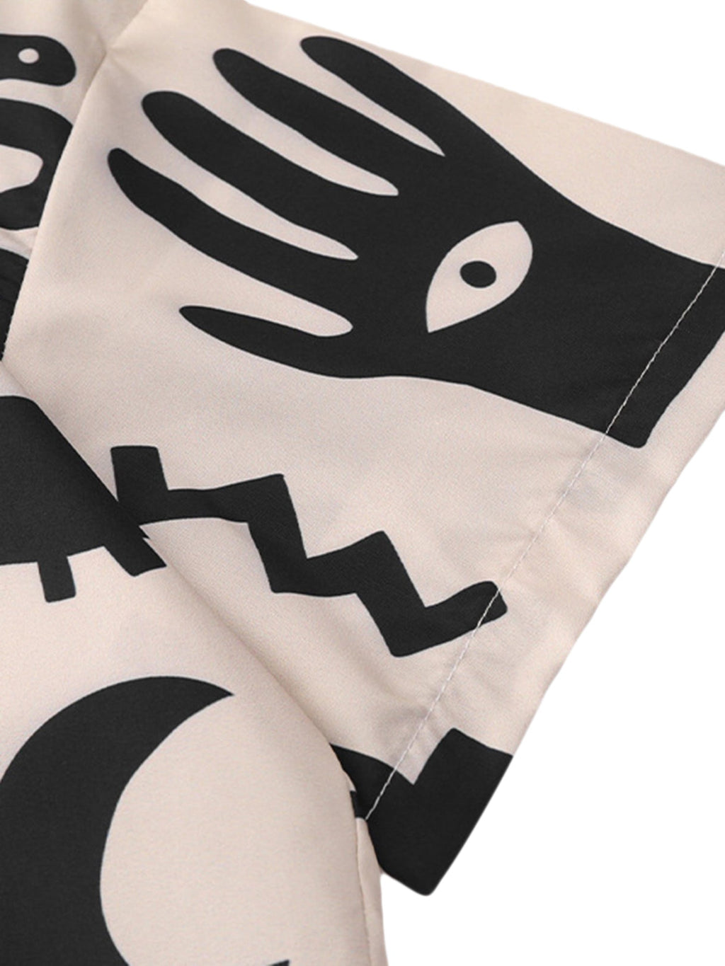 SHORT-SLEEVED BUTTON-DOWN SHIRT WITH BLACK MYSTICAL PATTERN - TRENDY CASUAL