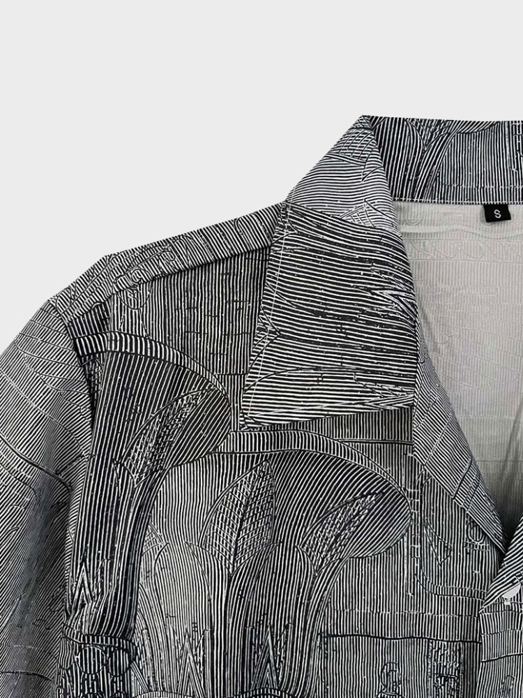 SHORT-SLEEVED BUTTON-DOWN SHIRT WITH HISTORICAL SCENE PRINT - KING T-SHIRT