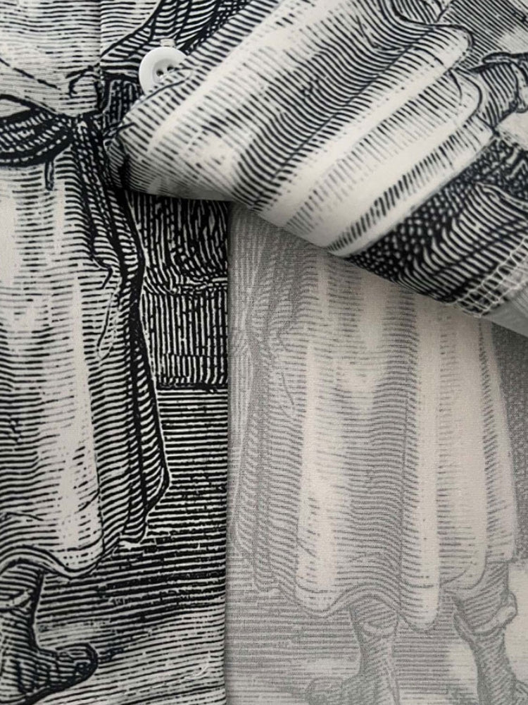 SHORT-SLEEVED BUTTON-DOWN SHIRT WITH HISTORICAL SCENE PRINT - KING T-SHIRT