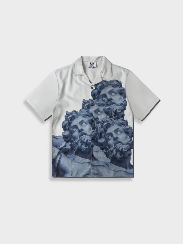 SHORT-SLEEVED BUTTON-DOWN SHIRT WITH STATUE PRINT - SHORT SLEEVED ROMAN