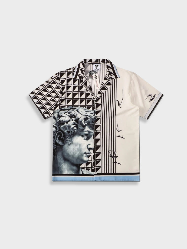 SHORT-SLEEVED BUTTON-DOWN SHIRT WITH STATUE PRINT - SHORT SLEEVED ROMAN