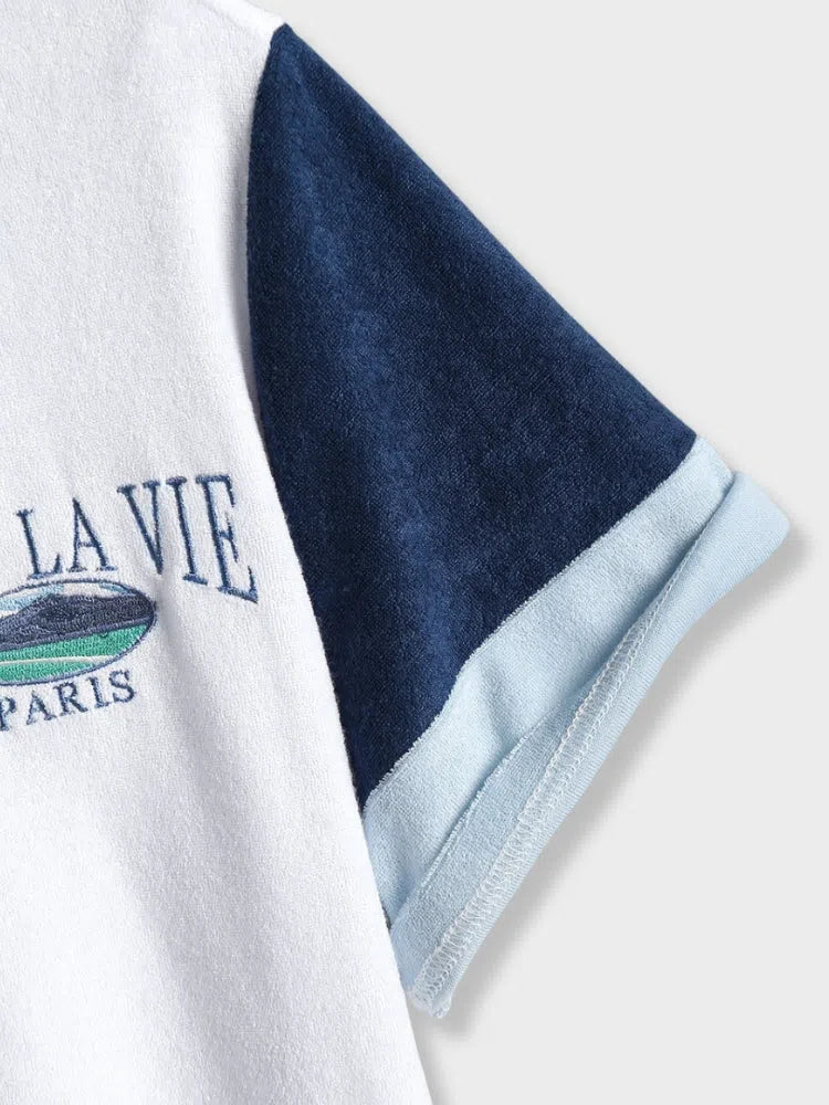 SHORT-SLEEVED PARIS TOWELING SHIRT WITH NAVY BLUE SLEEVES
