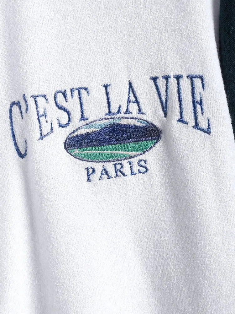 SHORT-SLEEVED PARIS TOWELING SHIRT WITH NAVY BLUE SLEEVES