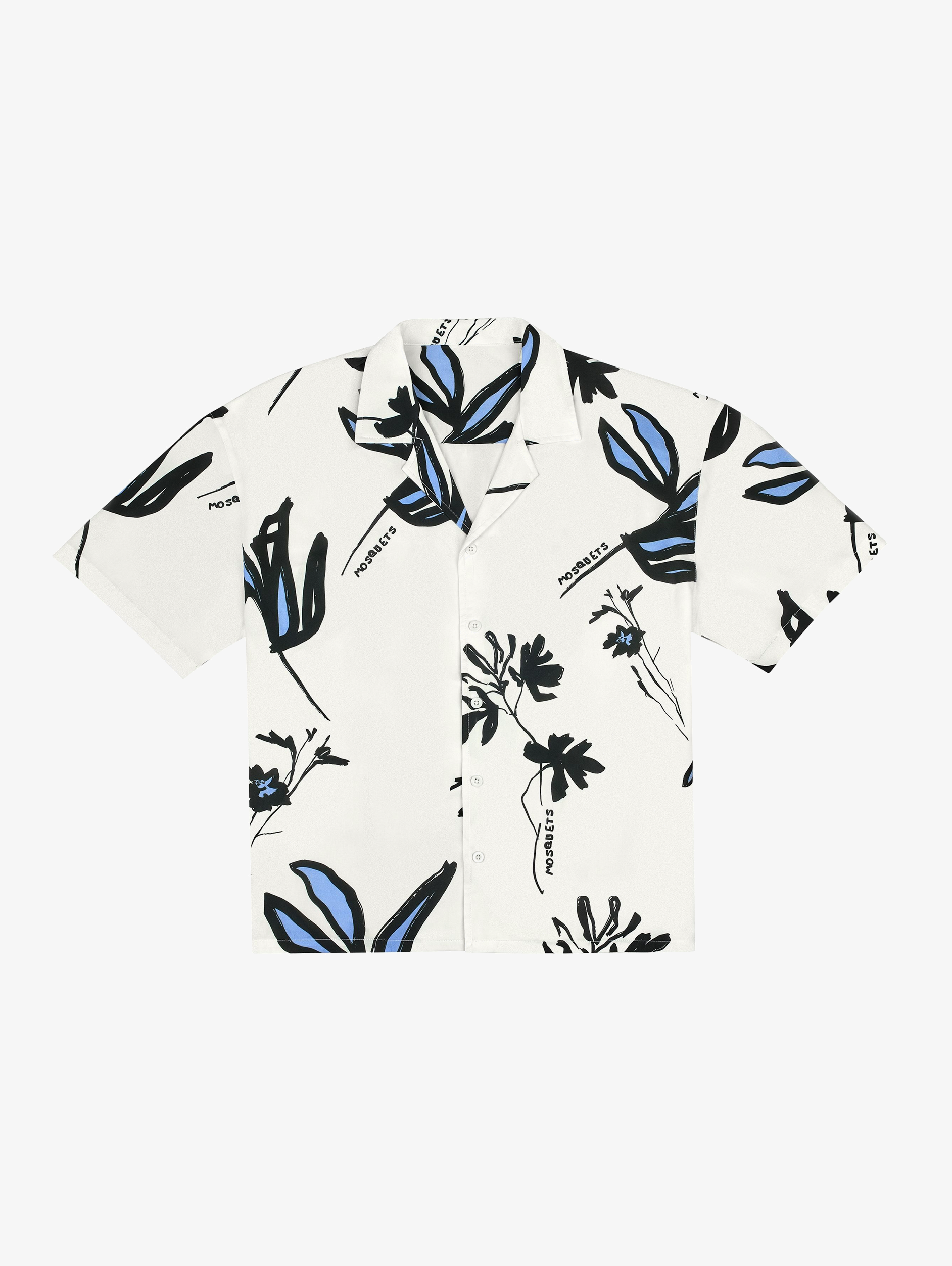 SHORT-SLEEVED SHIRT ANTIQUE WHITE FLOWER PRINT WEARS SIZE LARGE