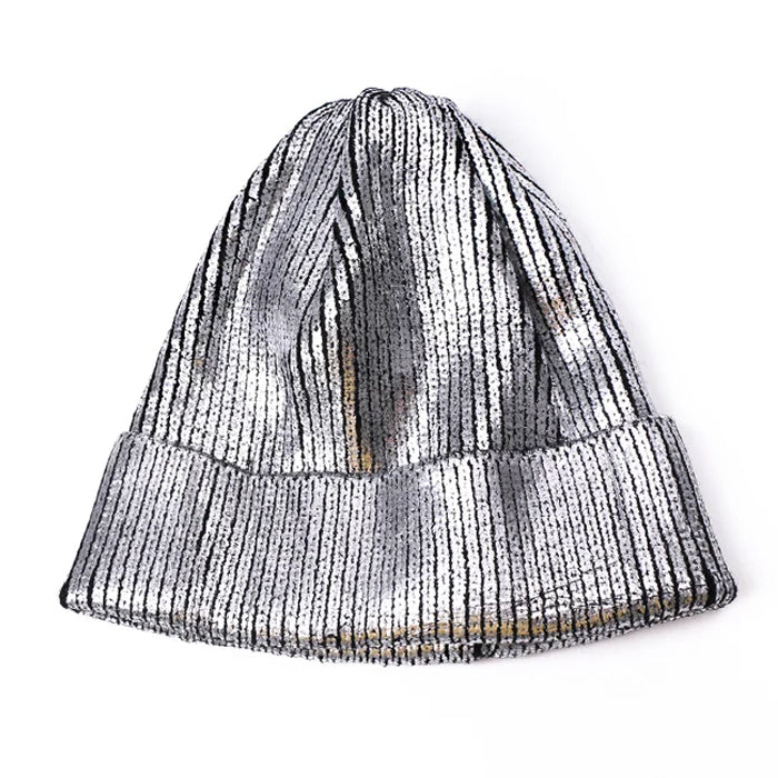 SILVER AND BLACK STRIPED BEANIE HAT FOR MEN AND WOMEN