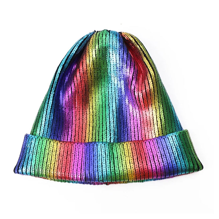 SILVER AND BLACK STRIPED BEANIE HAT FOR MEN AND WOMEN