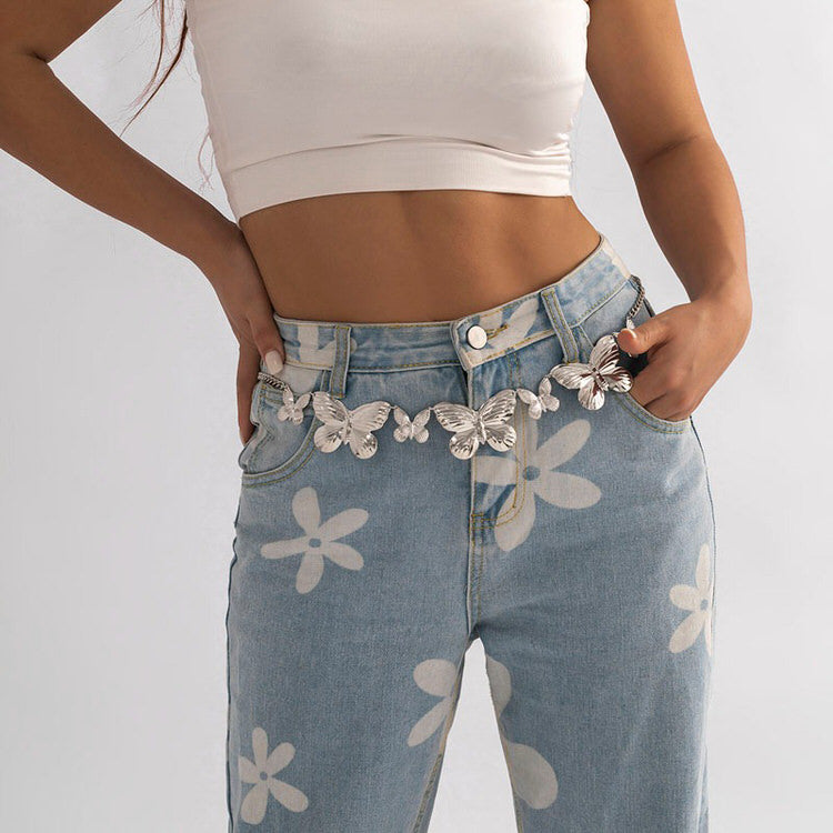 SILVER BUTTERFLY CHAIN BELT FOR WOMEN FASHION ACCESSORY