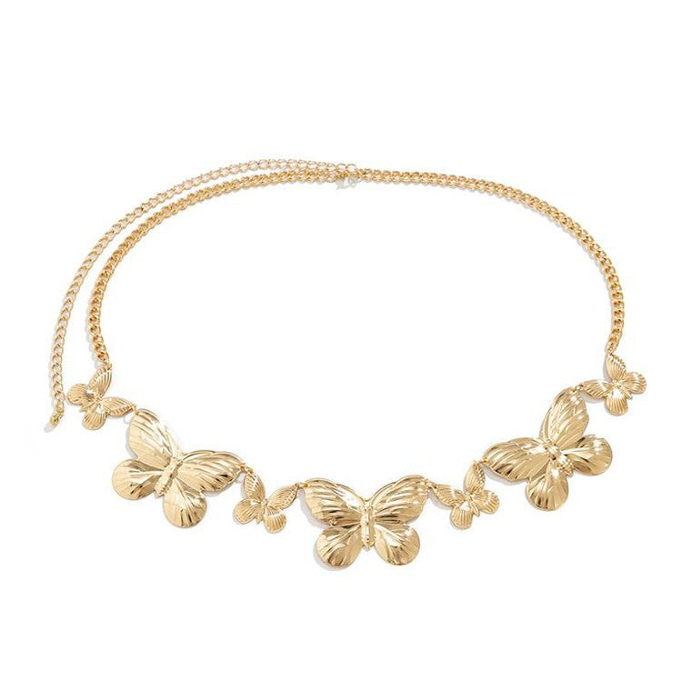 SILVER BUTTERFLY CHAIN BELT FOR WOMEN FASHION ACCESSORY
