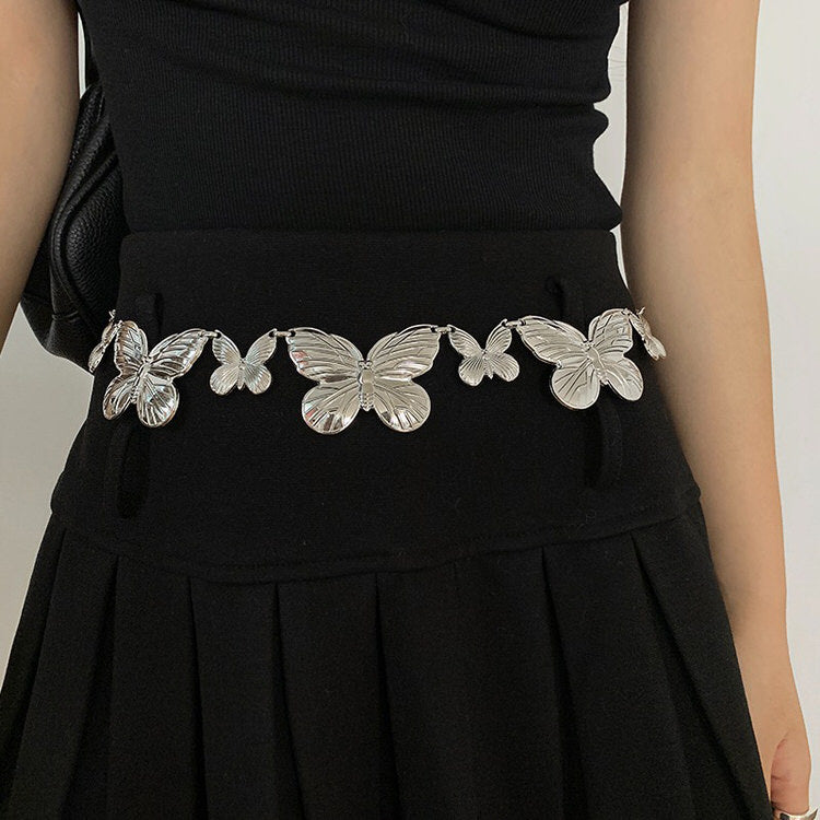 SILVER BUTTERFLY CHAIN BELT FOR WOMEN FASHION ACCESSORY
