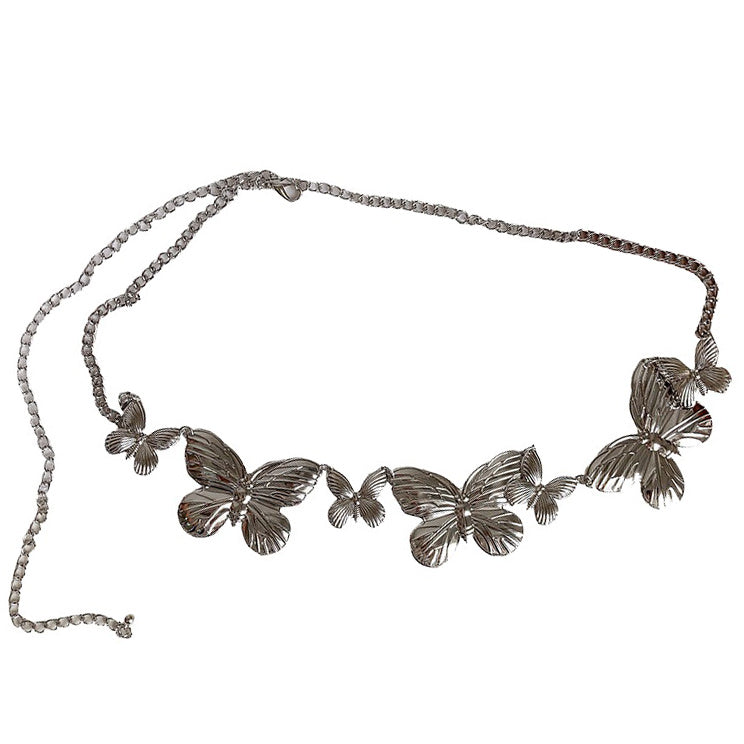 SILVER BUTTERFLY CHAIN BELT FOR WOMEN FASHION ACCESSORY