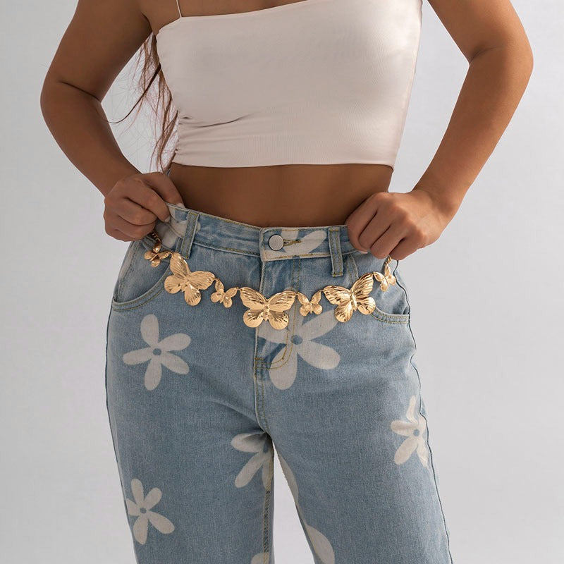 SILVER BUTTERFLY CHAIN BELT FOR WOMEN FASHION ACCESSORY