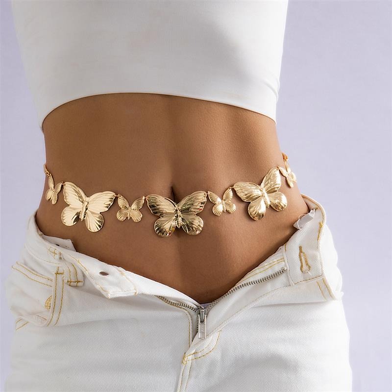 SILVER BUTTERFLY CHAIN BELT FOR WOMEN FASHION ACCESSORY