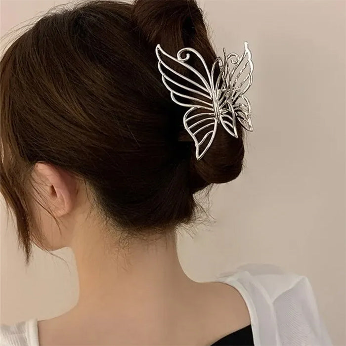 SILVER BUTTERFLY HAIR CLAW FOR ELEGANT HAIR ACCESSORIES