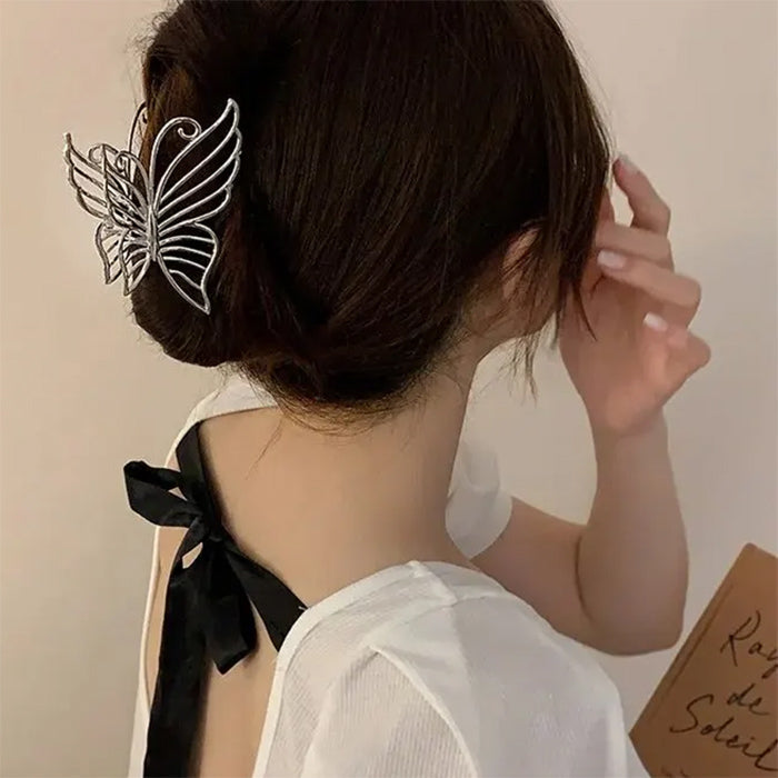 SILVER BUTTERFLY HAIR CLAW FOR ELEGANT HAIR ACCESSORIES