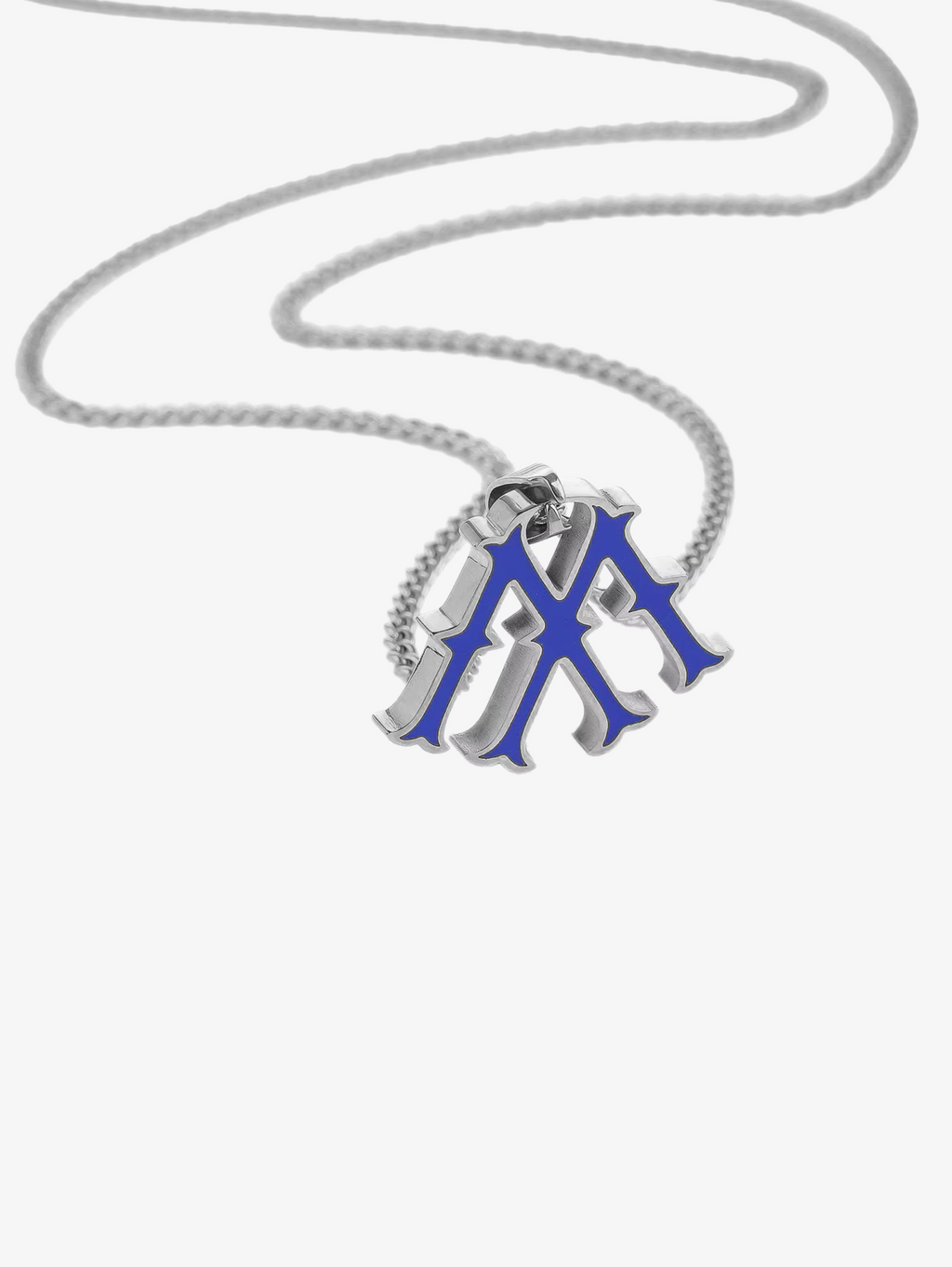 SILVER CHAIN NECKLACE WITH BLUE MONOGRAM PENDANT FOR PERSONALIZATION