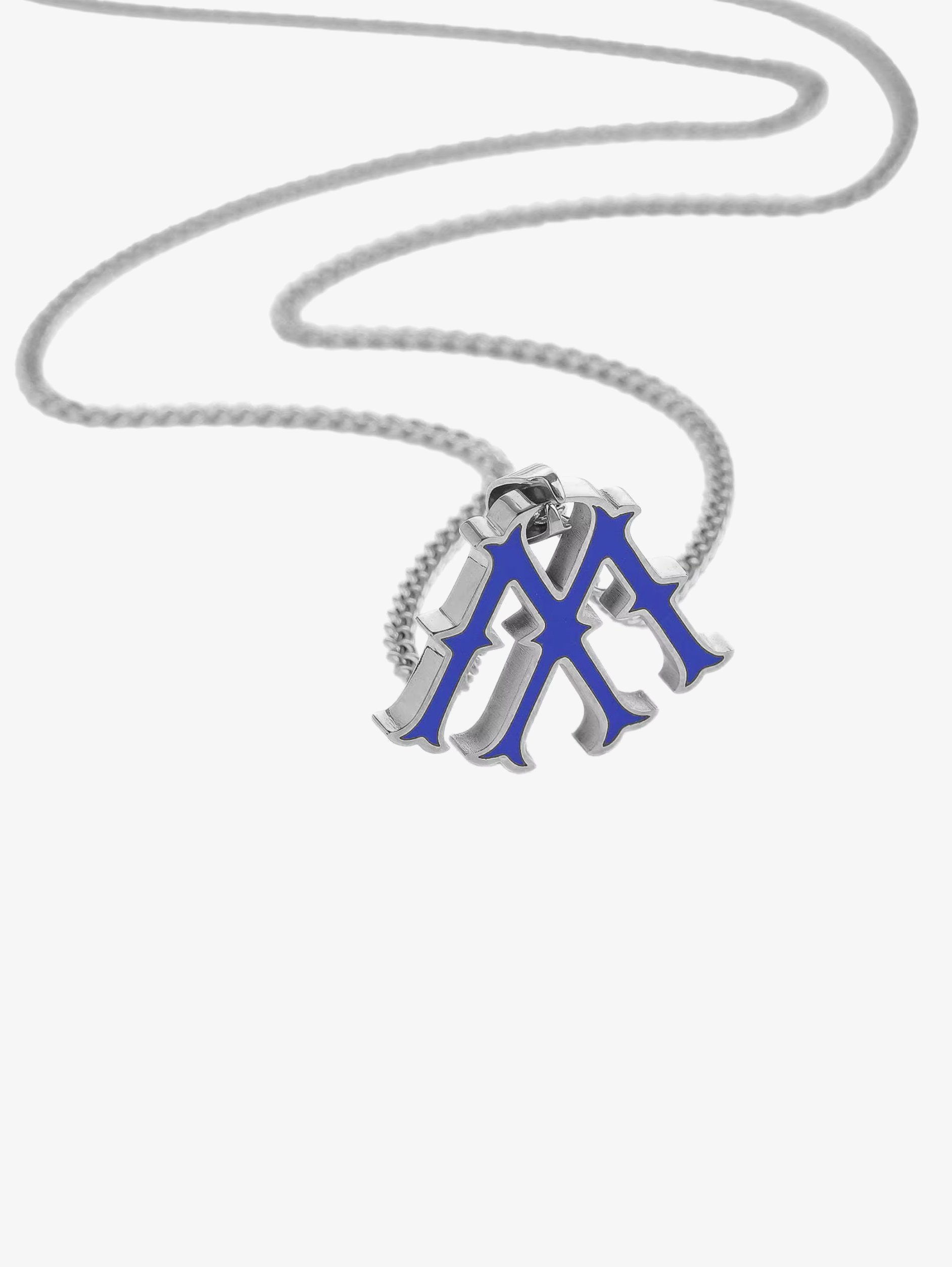 SILVER CHAIN NECKLACE WITH BLUE MONOGRAM PENDANT FOR PERSONALIZATION