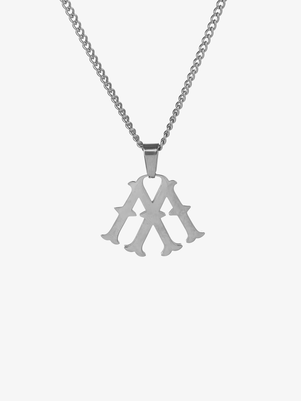 SILVER CHAIN NECKLACE WITH BLUE MONOGRAM PENDANT FOR PERSONALIZATION