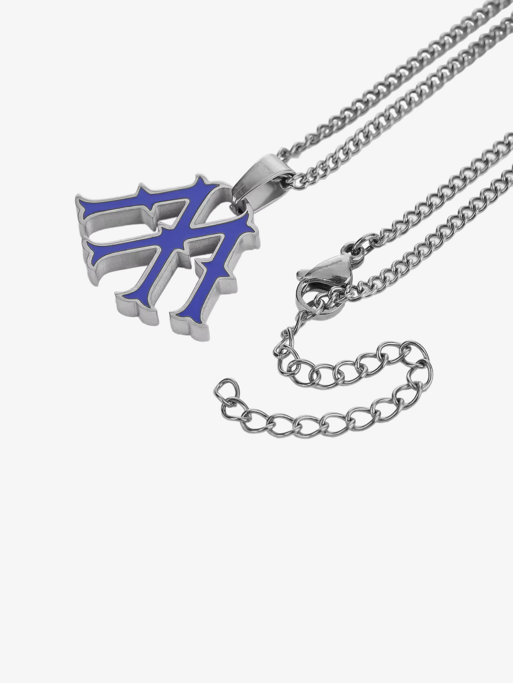 SILVER CHAIN NECKLACE WITH BLUE MONOGRAM PENDANT FOR PERSONALIZATION