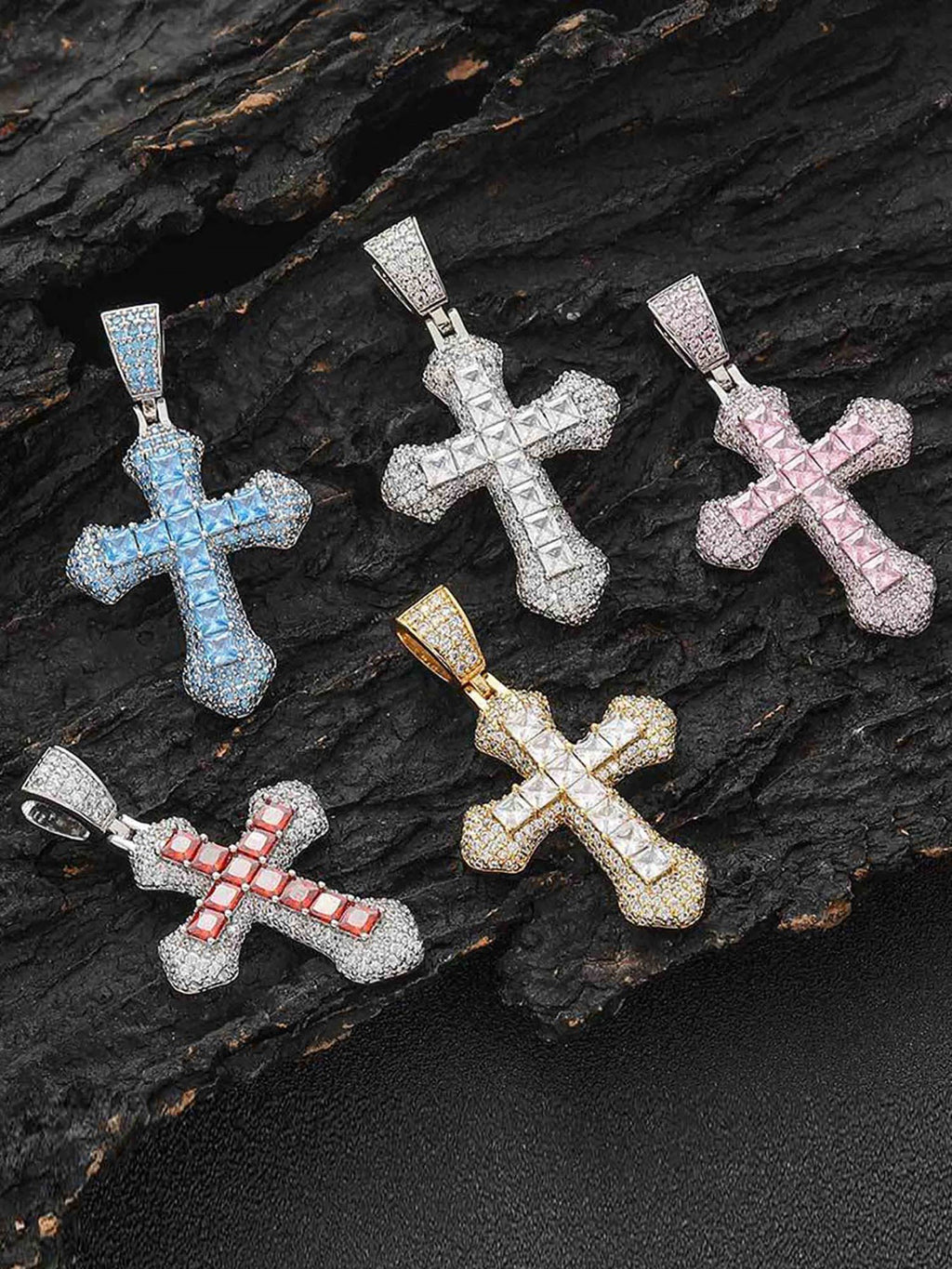 SILVER CHAIN WITH PINK AND WHITE JEWELED CROSS PENDANT