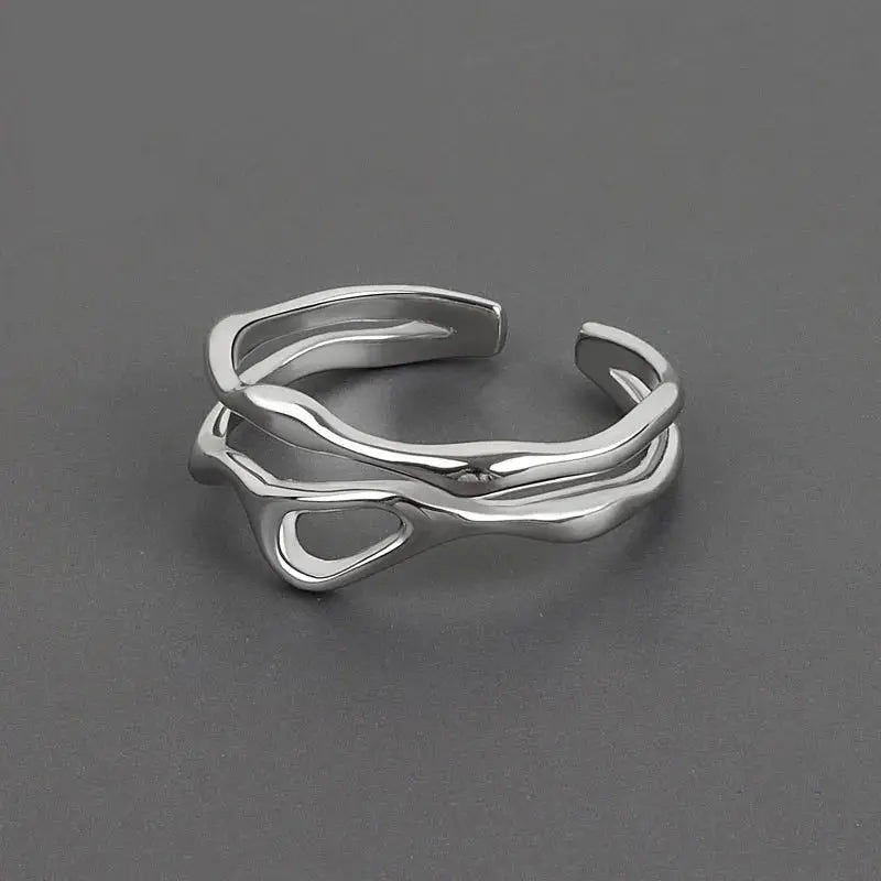 SILVER DOUBLE-BANDED OPEN RING WITH HOLLOW CENTER FOR EVERYDAY WEAR