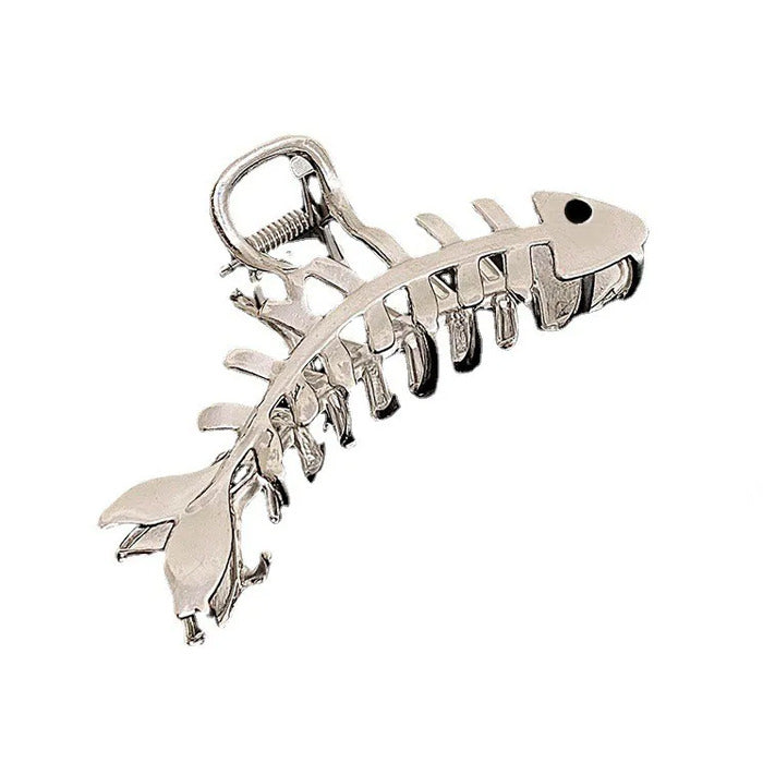 SILVER FISH SKELETON HAIR CLIP FOR ELEGANT ACCESSORIES