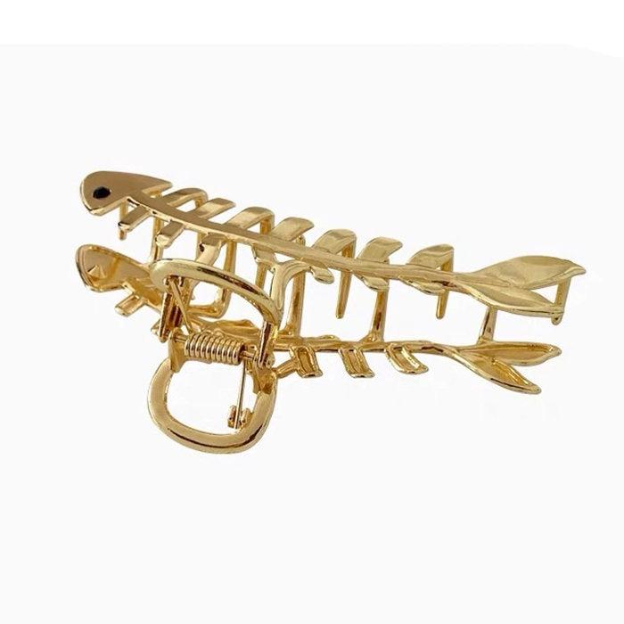 SILVER FISH SKELETON HAIR CLIP FOR ELEGANT ACCESSORIES