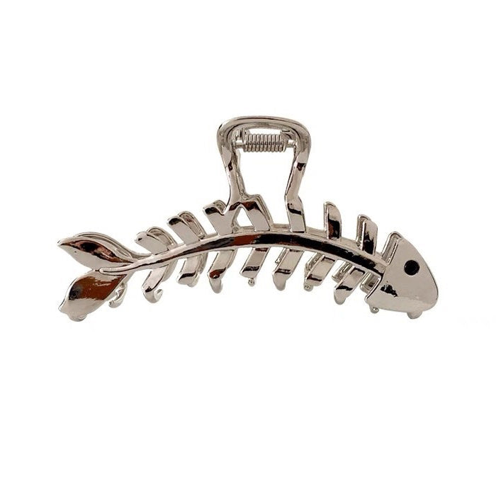 SILVER FISH SKELETON HAIR CLIP FOR ELEGANT ACCESSORIES