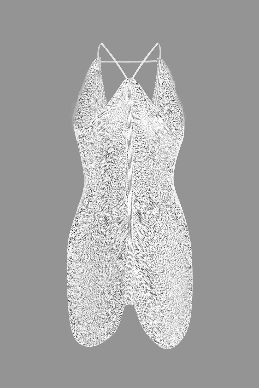 SILVER FRINGED MINI DRESS FOR SPECIAL OCCASIONS AND ELEGANT TRANSPARENCY