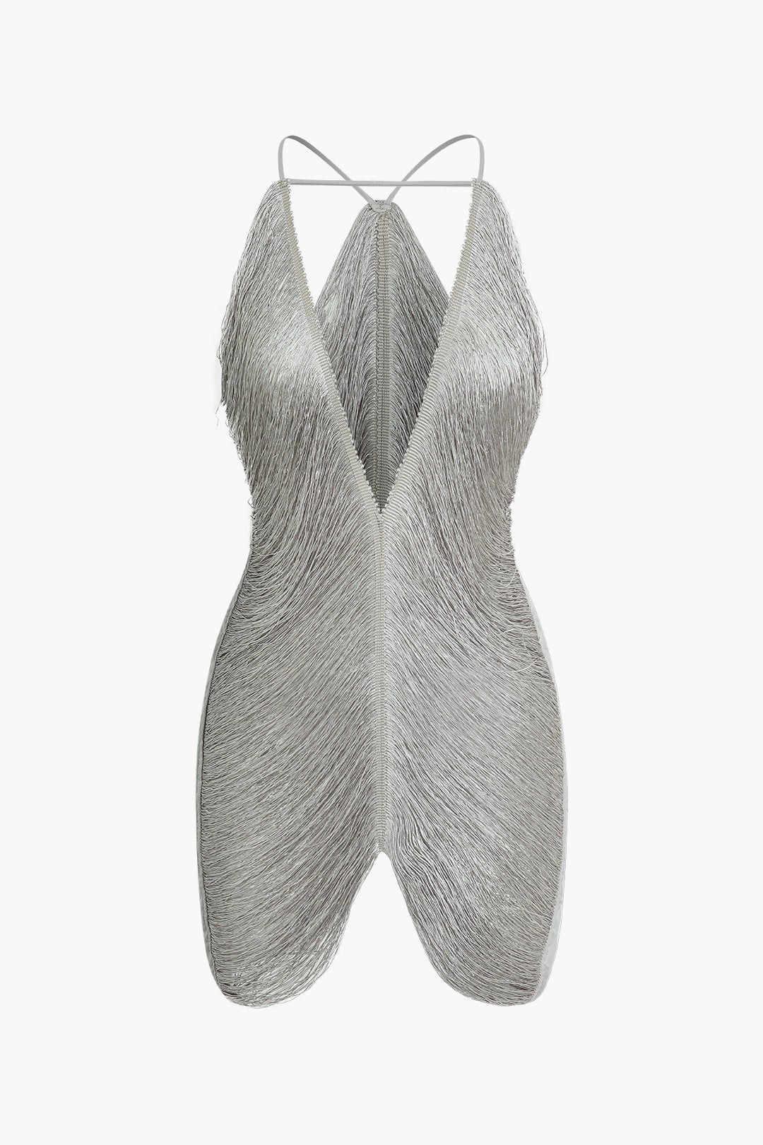 SILVER FRINGED MINI DRESS FOR SPECIAL OCCASIONS AND ELEGANT TRANSPARENCY