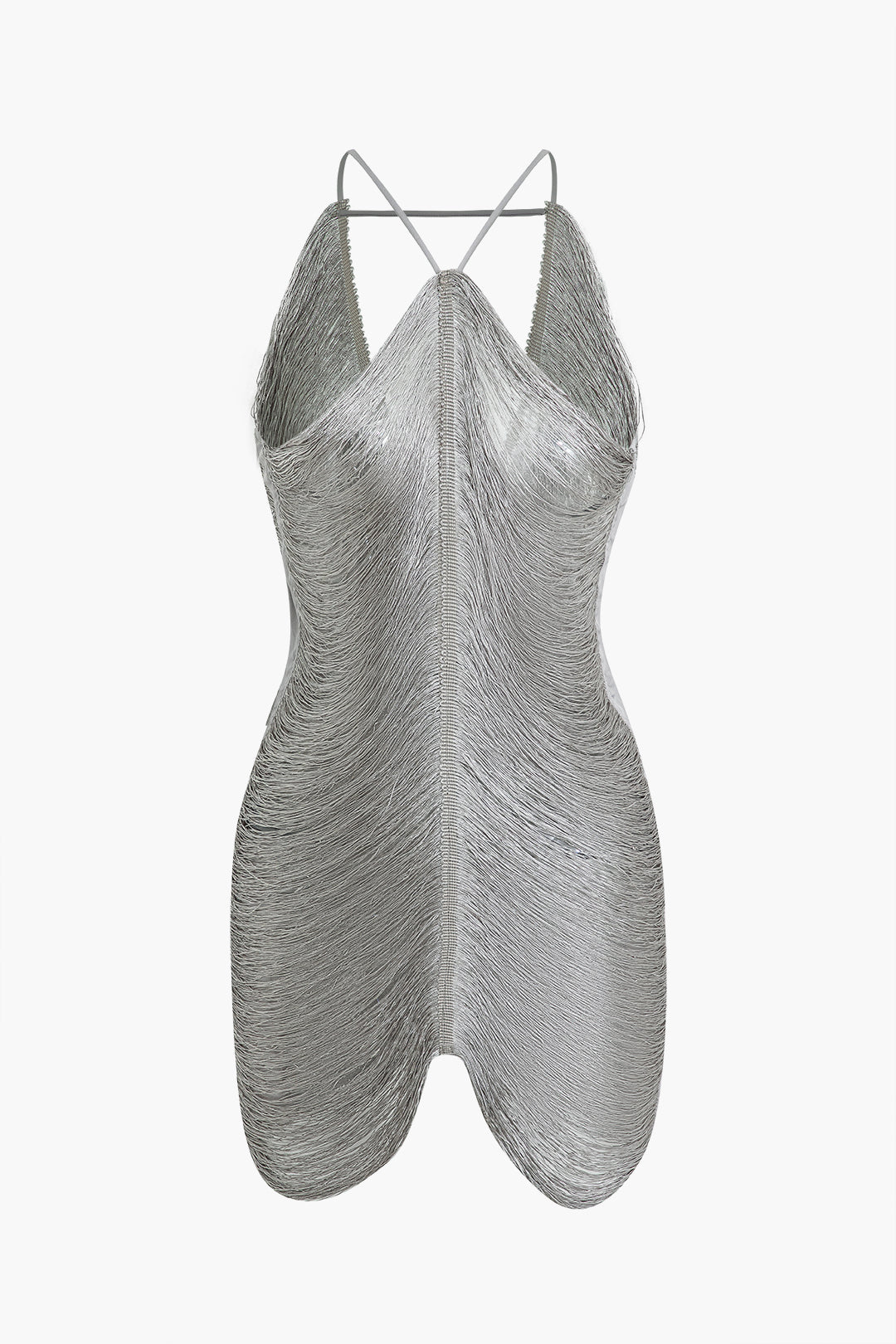 SILVER FRINGED MINI DRESS FOR SPECIAL OCCASIONS AND ELEGANT TRANSPARENCY