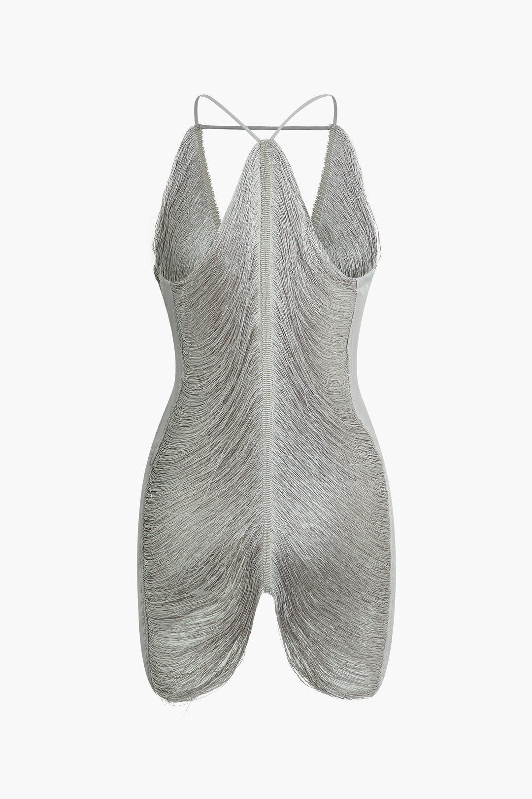 SILVER FRINGED MINI DRESS FOR SPECIAL OCCASIONS AND ELEGANT TRANSPARENCY