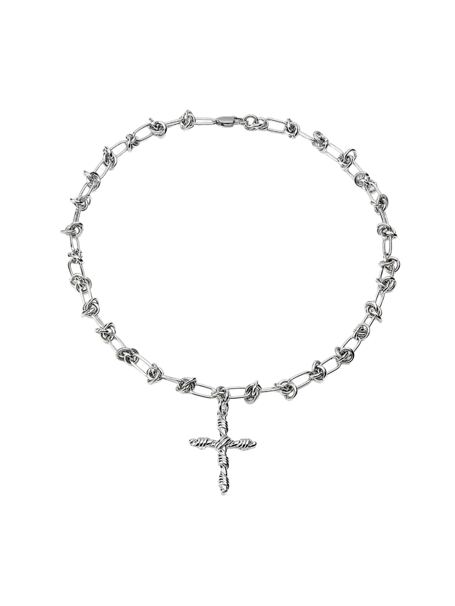 SILVER KNOTTED CHAIN NECKLACE WITH CROSS PENDANT DAILY ADULT