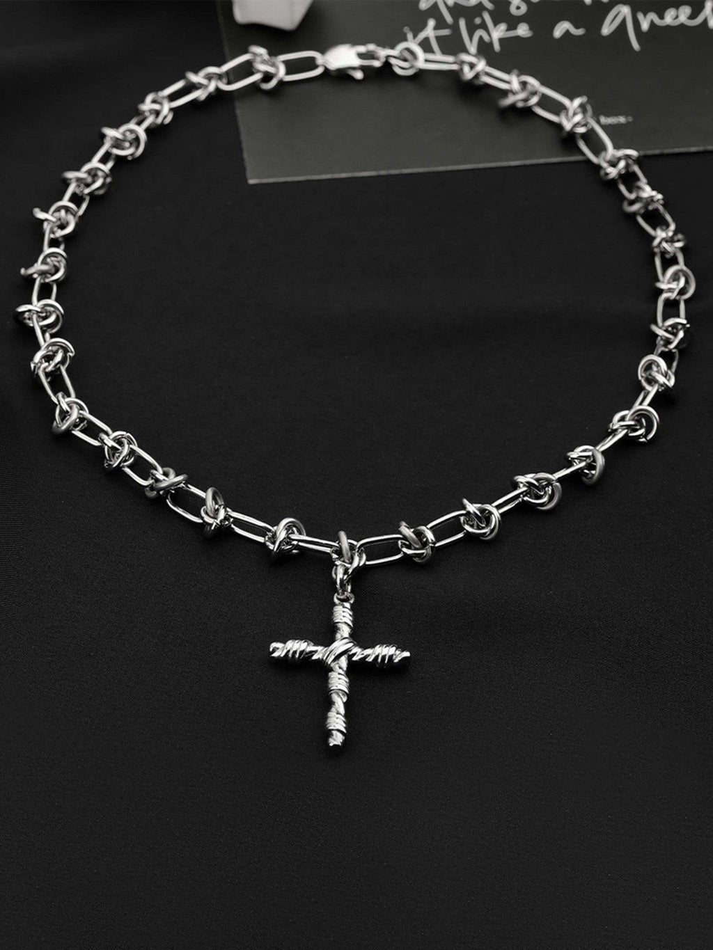 SILVER KNOTTED CHAIN NECKLACE WITH CROSS PENDANT DAILY ADULT