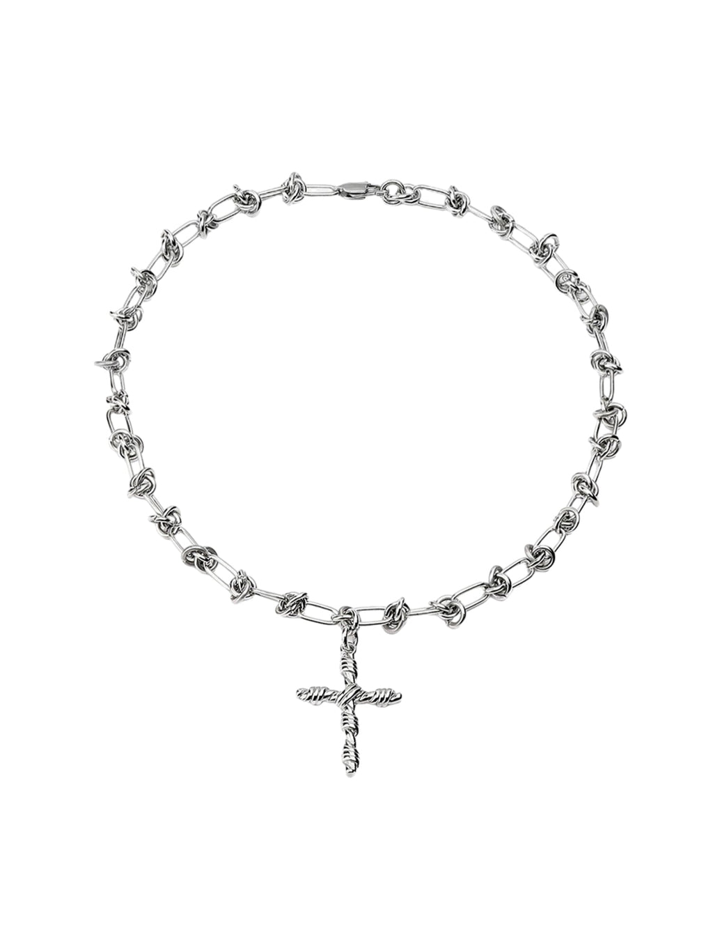 SILVER KNOTTED CHAIN NECKLACE WITH CROSS PENDANT DAILY ADULT