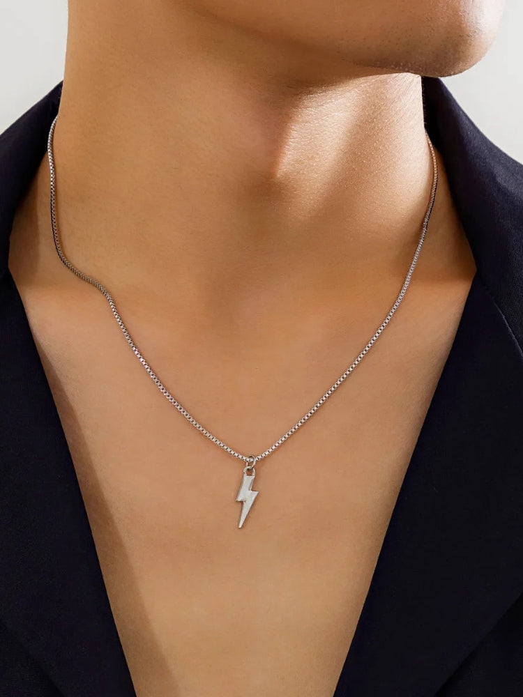 SILVER LIGHTNING BOLT PENDANT NECKLACE WITH VINTAGE SILVER EARRINGS