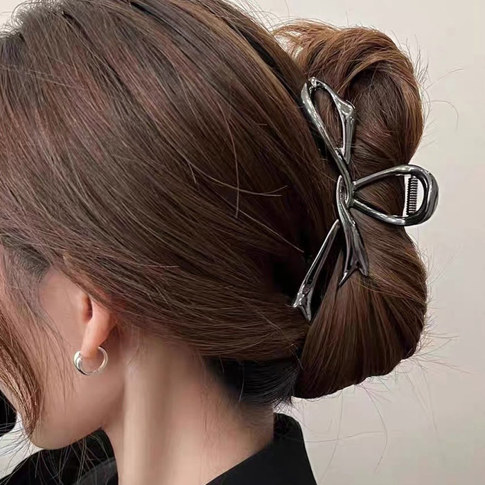 SILVER METAL HAIR CLAW WITH COQUETTE GIRL BOW FOR GIRL BOW HAIR STYLES