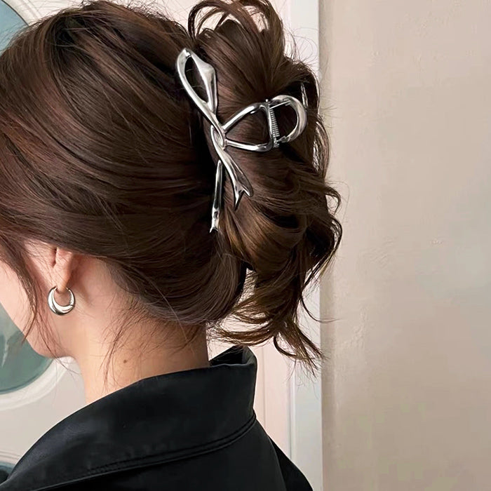 SILVER METAL HAIR CLAW WITH COQUETTE GIRL BOW FOR GIRL BOW HAIR STYLES