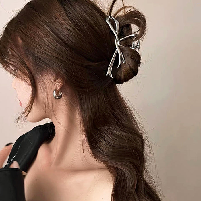 SILVER METAL HAIR CLAW WITH COQUETTE GIRL BOW FOR GIRL BOW HAIR STYLES
